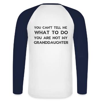drôle grand-père et grand-mère - T-shirt baseball manches longues Homme - blanc/marine - Dos - Nik (191cm)