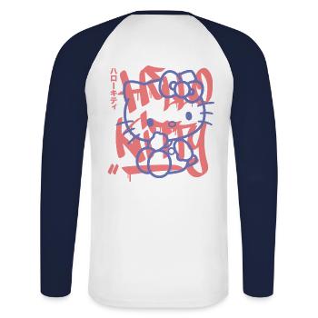 Hello Kitty With Graffiti Style Lettering - Unisex Long Sleeve Baseball T-Shirt - white/navy - Back - Nik (191cm)