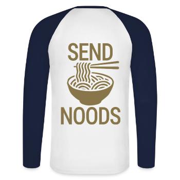 Send noods - Unisex Long Sleeve Baseball T-Shirt - white/navy - Back - Nik (191cm)