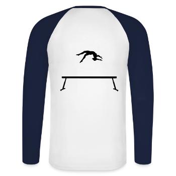 Gymnastique saut à la poutre - T-shirt baseball manches longues Homme - blanc/marine - Dos - Nik (191cm)