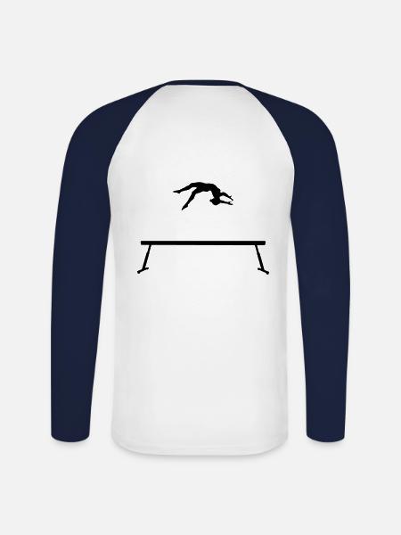 Gymnastics jump on balance beam - Unisex Long Sleeve Baseball T-Shirt - white/navy