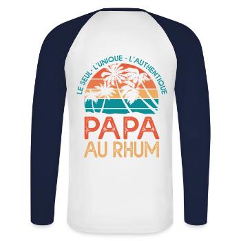 papa au rhum cadeau t shirt papa au rhum - T-shirt baseball manches longues Homme - blanc/marine - Dos - Nik (191cm)