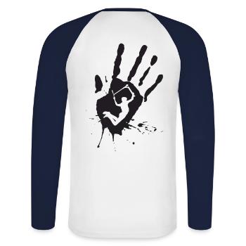 Hand 2 - T-shirt baseball manches longues Homme - blanc/marine - Dos - Nik (191cm)