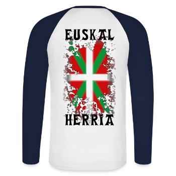 Euskal Herria Pays Basque - T-shirt baseball manches longues Homme - blanc/marine - Dos - Nik (191cm)