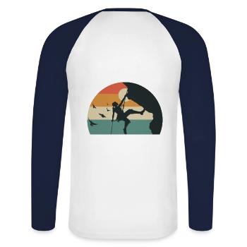 CLIMB Klettern Klettern Frau - Unisex Baseballshirt langarm - Weiß/Navy - Hinten - Nik (191cm)
