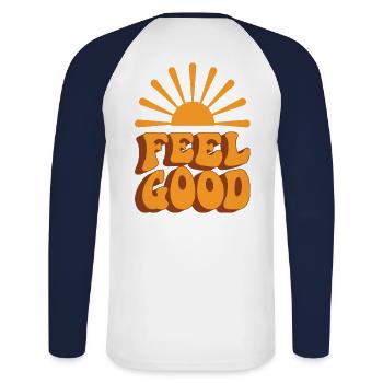 Feel Good - Unisex Long Sleeve Baseball T-Shirt - white/navy - Back - Nik (191cm)