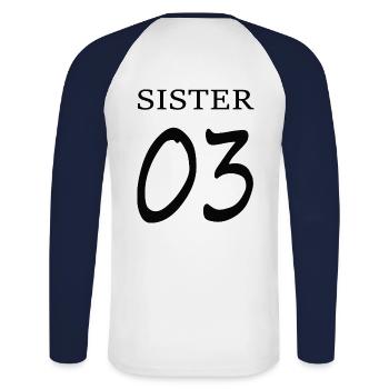 Sister 03 Print / BFF Forever - Unisex Long Sleeve Baseball T-Shirt - white/navy - Back - Nik (191cm)