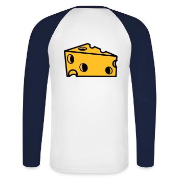 Schweizer Käse mit Löchern, in Scheiben - Unisex Baseballshirt langarm - Weiß/Navy - Hinten - Nik (191cm)