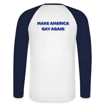 AMERICA Pink Shadow - Unisex Baseballshirt langarm - Weiß/Navy - Hinten - Nik (191cm)