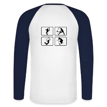 4 tricks black - Unisex Baseballshirt langarm - Weiß/Navy - Hinten - Nik (191cm)