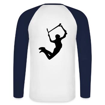 Super grab 1 - Unisex Baseballshirt langarm - Weiß/Navy - Hinten - Nik (191cm)