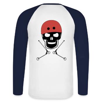 Schädel 2 - Unisex Baseballshirt langarm - Weiß/Navy - Hinten - Nik (191cm)