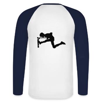 Onefooter - Unisex Baseballshirt langarm - Weiß/Navy - Hinten - Nik (191cm)