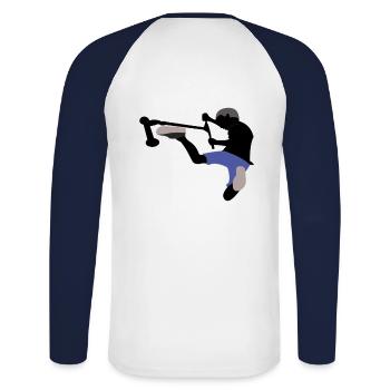 Briflip 3 - Unisex Baseballshirt langarm - Weiß/Navy - Hinten - Nik (191cm)
