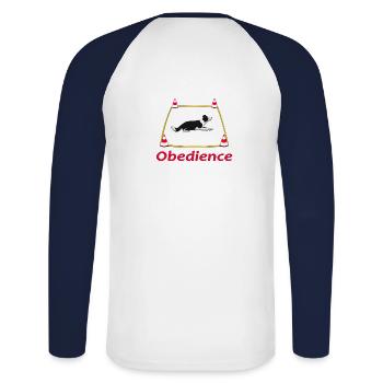 Obedience Border Collie 2 - Unisex Baseballshirt langarm - Weiß/Navy - Hinten - Nik (191cm)