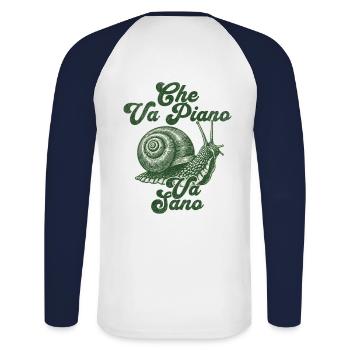 Che va piano va sano - T-shirt baseball manches longues Homme - blanc/marine - Dos - Nik (191cm)