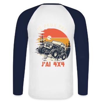 4x4 je peux pas j ai 4X4 humour 4X4 - T-shirt baseball manches longues Homme - blanc/marine - Dos - Nik (191cm)