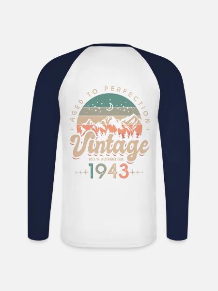 1943 Årgang 80 år - Langærmet herre-baseballshirt - hvid/marineblå