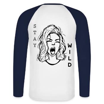 wild - Unisex Long Sleeve Baseball T-Shirt - white/navy - Back - Nik (191cm)