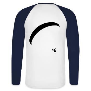 Gleitschirm - Unisex Baseballshirt langarm - Weiß/Navy - Hinten - Nik (191cm)