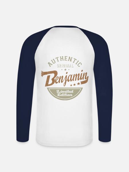Benjamin personalisierter Geschenkname Benjamin - Unisex Baseballshirt langarm - Weiß/Navy