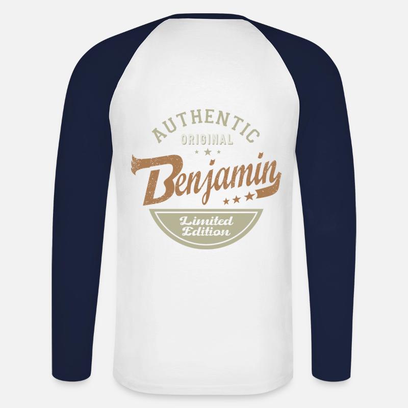 Benjamin personalisierter Geschenkname Benjamin - Unisex Baseballshirt langarm - Weiß/Navy