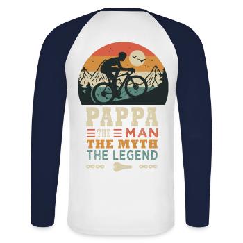 pappa cyclist la fégende bike bike bikes - Unisex Long Sleeve Baseball T-Shirt - white/navy - Back - Nik (191cm)