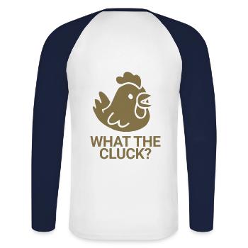 Qu’est-ce que c’est que ce gloussement ? - T-shirt baseball manches longues Homme - blanc/marine - Dos - Nik (191cm)
