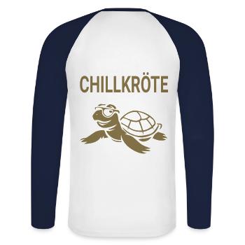 Chillige Schildkröte - Unisex Baseballshirt langarm - Weiß/Navy - Hinten - Nik (191cm)