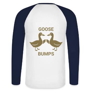 Goose Bumps - Unisex Baseballshirt langarm - Weiß/Navy - Hinten - Nik (191cm)
