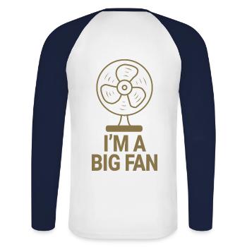 Je suis un grand fan - T-shirt baseball manches longues Homme - blanc/marine - Dos - Nik (191cm)