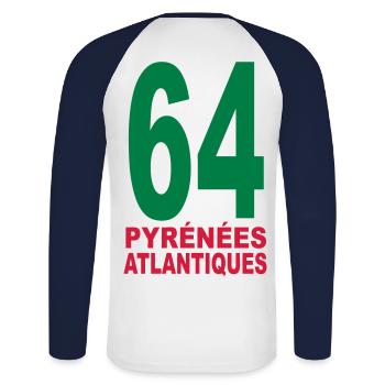 Pyrénées-Atlantiques 64 - T-shirt baseball manches longues Homme - blanc/marine - Dos - Nik (191cm)