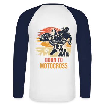 moto born to motocross motard moto cross - T-shirt baseball manches longues Homme - blanc/marine - Dos - Nik (191cm)