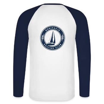 Bonifacio Segeln - Unisex Baseballshirt langarm - Weiß/Navy - Hinten - Nik (191cm)