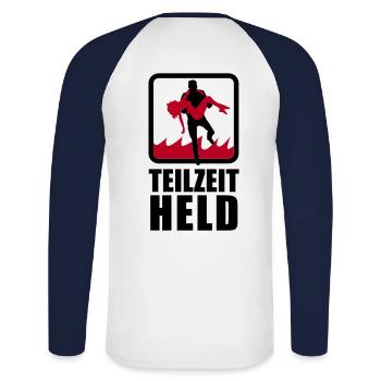 héros à temps partiel avec la flamme - T-shirt baseball manches longues Homme - blanc/marine - Dos - Nik (191cm)