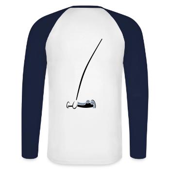 Landyacht No3 - Unisex Baseballshirt langarm - Weiß/Navy - Hinten - Nik (191cm)