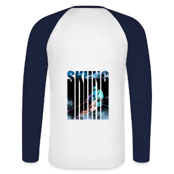skiing skiers - Unisex Long Sleeve Baseball T-Shirt - white/navy - Back - Nik (191cm)