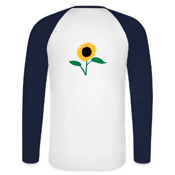 Sommer-Sonnenblumengelb mit offenen Blätter - Unisex Baseballshirt langarm - Weiß/Navy - Hinten - Nik (191cm)