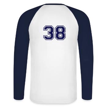 38 - Unisex Baseballshirt langarm - Weiß/Navy - Hinten - Nik (191cm)