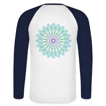psy mandala goa - Unisex Baseballshirt langarm - Weiß/Navy - Hinten - Nik (191cm)