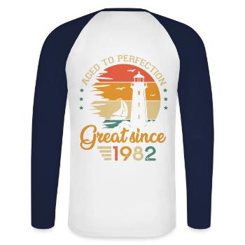 40 years boat great since 1982 anniversary - Unisex Long Sleeve Baseball T-Shirt - white/navy - Back - Nik (191cm)