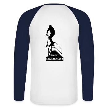 Freestyle Street Scooter - Unisex Baseballshirt langarm - Weiß/Navy - Hinten - Nik (191cm)
