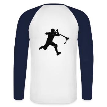 Kickless 1 - Unisex Long Sleeve Baseball T-Shirt - white/navy - Back - Nik (191cm)
