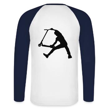 Fingerwhip 1 - Unisex Baseballshirt langarm - Weiß/Navy - Hinten - Nik (191cm)