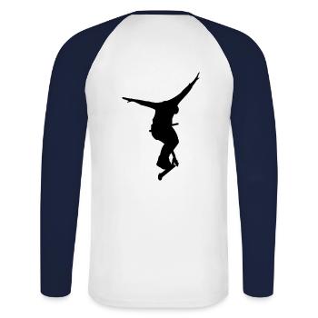 Nohander 1 - Unisex Baseballshirt langarm - Weiß/Navy - Hinten - Nik (191cm)