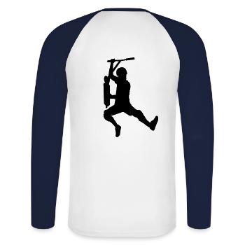 Deckgrab - Unisex Baseballshirt langarm - Weiß/Navy - Hinten - Nik (191cm)