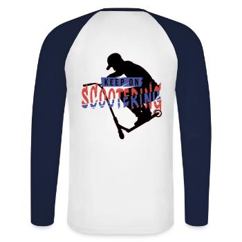 Keep on 3 - Unisex Baseballshirt langarm - Weiß/Navy - Hinten - Nik (191cm)