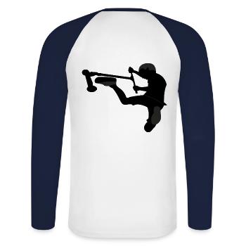 Briflip 7 - Unisex Baseballshirt langarm - Weiß/Navy - Hinten - Nik (191cm)