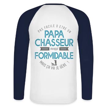 papa chasseur formidable Cadeau cool chasse père - T-shirt baseball manches longues Homme - blanc/marine - Dos - Nik (191cm)