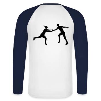 Eiskunstlauf Paar im Einklang - Unisex Baseballshirt langarm - Weiß/Navy - Hinten - Nik (191cm)